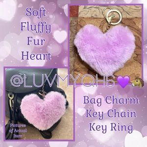 Soft Fluffy Fur Heart Bag Charm, Key Chain, Key Ring